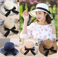 Fashion Mujer&apos;s Fedora Straw Wide Upturn Brim Bowler Summer Beach Cap Sun Hat  eb-35786273